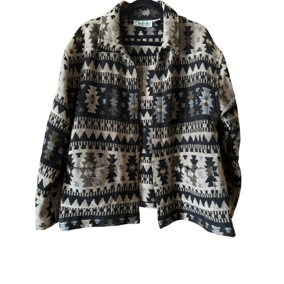 Tantrums Jacket Womens XL Southwestern Tapestry Print Collared Pockets - Picture 1 of 7